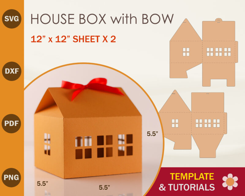 house-box-with-bow-12x12x2---square-product-display House Box with Bow Template