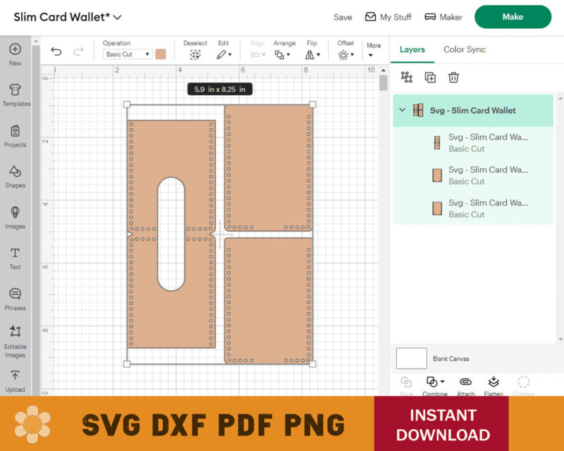 Slim Card Wallet Faux Leather Template