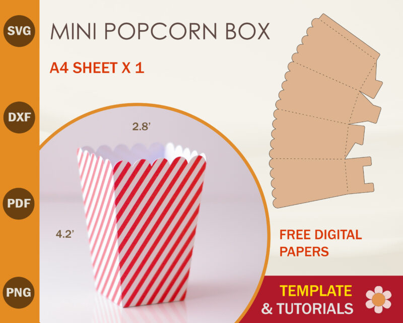 Mini Pop Corn Box Template
