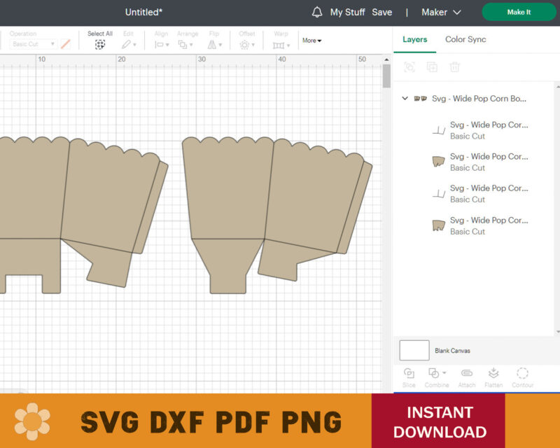 Wide Pop-Corn Box Template