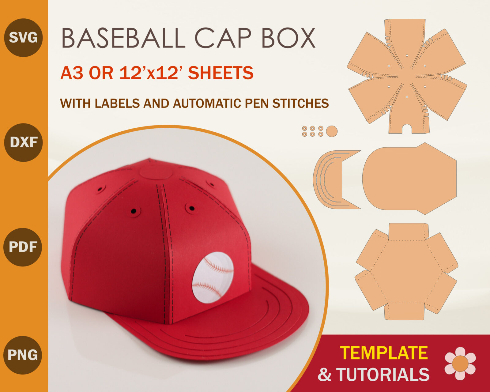 Baseball Cap Box Template SVG DXF PDF PNG Artcrafter Baseball Cap Box Template SVG DXF PDF PNG Artcrafter